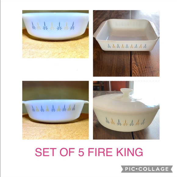 5 piece fireking candle glow pattern set mcm vintage phenomenal - Picture 1 of 16